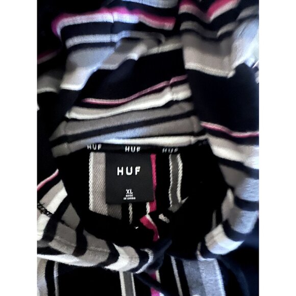 Huf Black Striped Pullover Hoodie Skateboarding Outdoor XL J19 - Picture 3 of 4